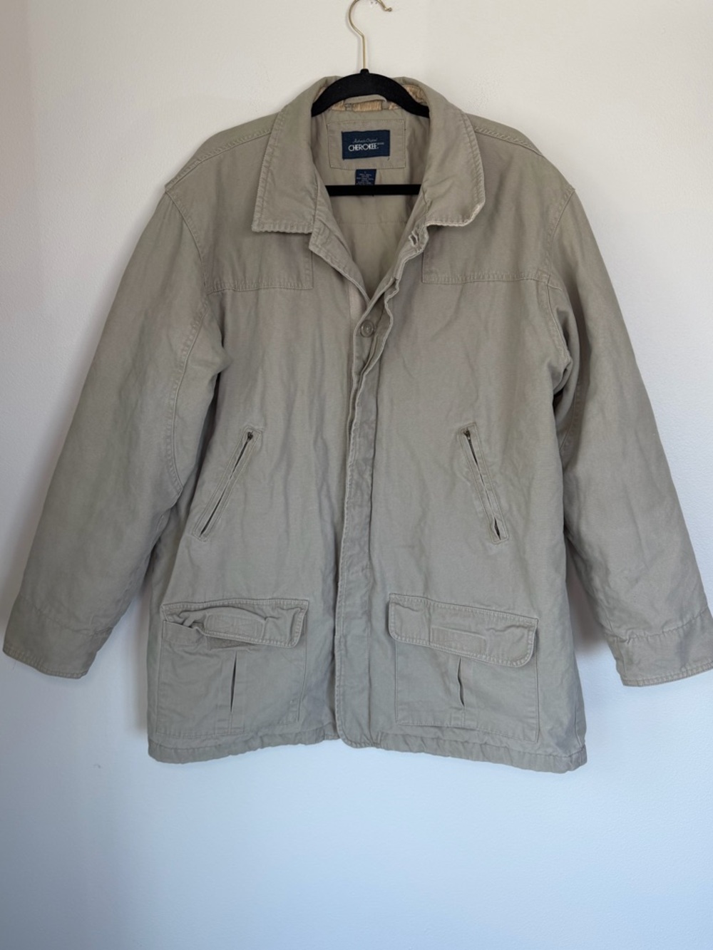 Vintage Cherokee Utility Canvas Button Up Jacket Corduroy Trim